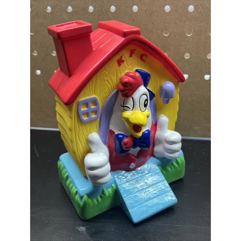 Vintage KFC Chicken House Coin Bank Plastic Bank Cartoon Character W/ Stopper